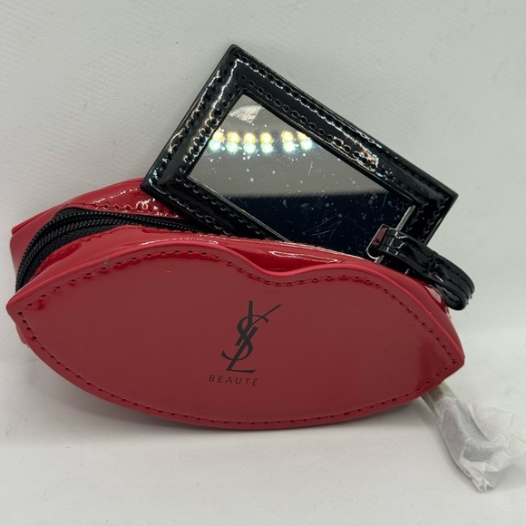 Yves Saint Laurent Red Lip Pouch with Black Mirror - Picture 1 of 10